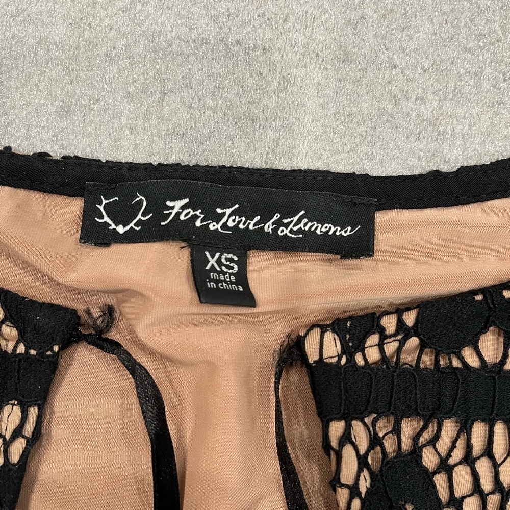 [XS] For Love & Lemons Gianna Crop Laced LS Blouse Top Black - Picture 9 of 11